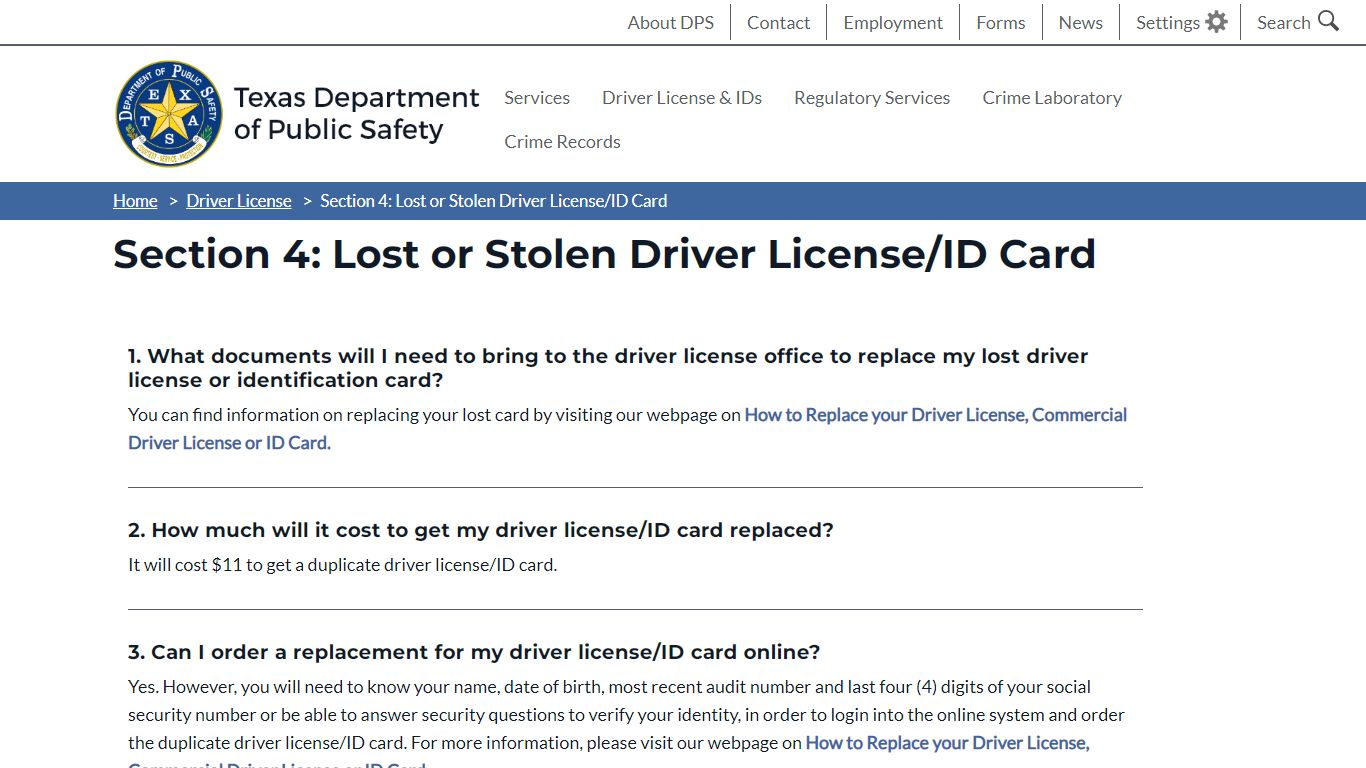 Section 4: Lost or Stolen Driver License/ID Card